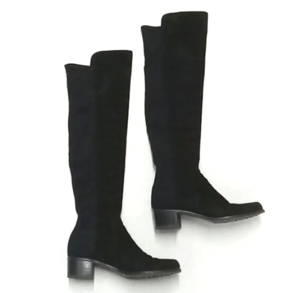 🧵Stuart Weitzman 50/50 Over-The-Knee Suede + Stretch Boot Black Size 7M